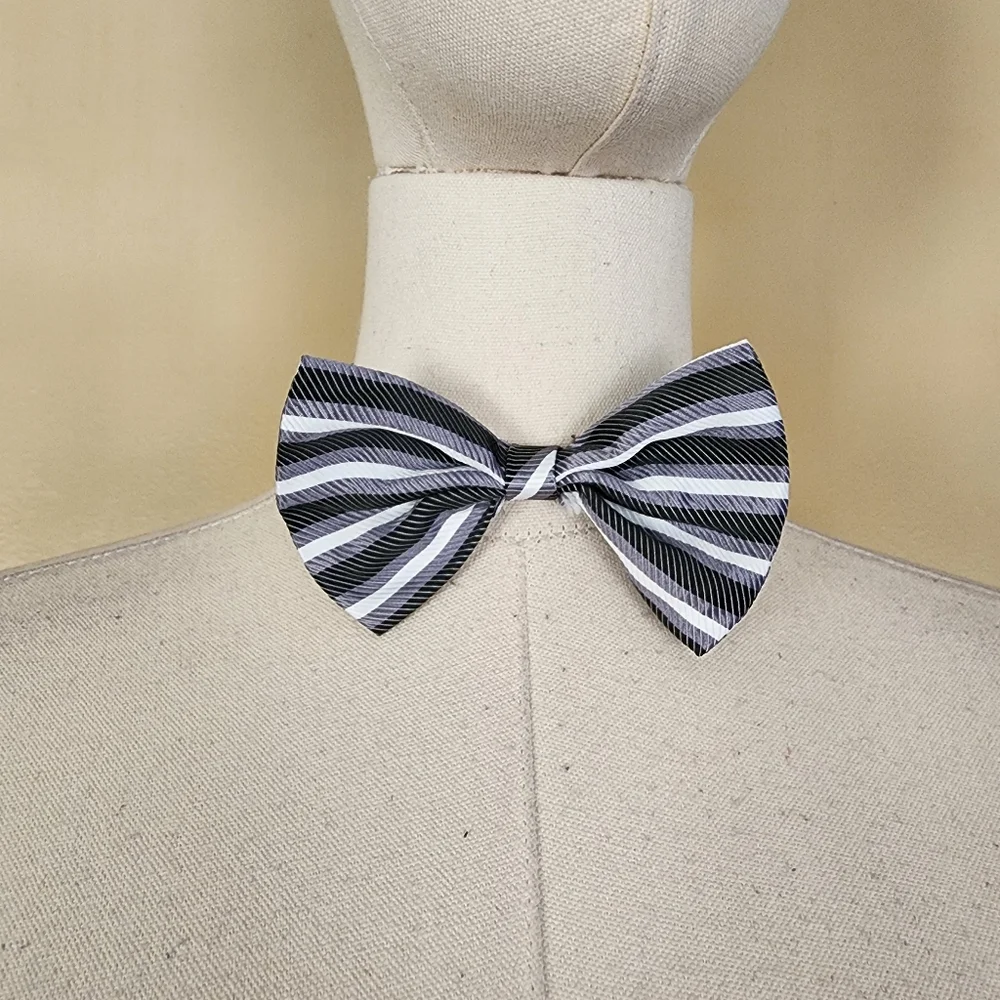 Black/Grey/White Striped Bowtie